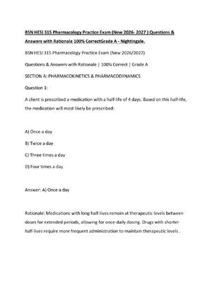 Preview of BSN HESI 315 Pharmacology Practice Exam (New 2026- 2027 ) Questions & Answers with Rationa