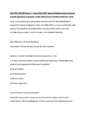 Preview of NUR 209- NUR209 Exam 1 – (New 2026- 2027 Update) Medical-Surgical Nursing II Guide Questio