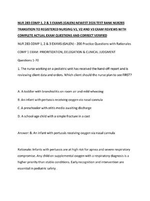 Preview of NUR 283 COMP 1, 2 & 3 EXAMS (GALEN) NEWEST 2026 TEST BANK NUR283 TRANSITION TO REGISTERED