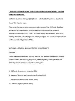 Preview of California Qualified Manager (QM) Exam – Latest 2026 Preparation Questions with Correct An