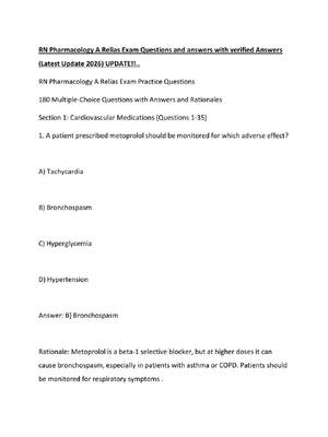 Preview of RN Pharmacology A Relias Exam Questions and answers with verified Answers