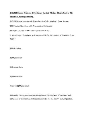 Preview of BIOL252 Human Anatomy & Physiology II w-Lab  Module 2 Exam Review  70+ Questions  Portage