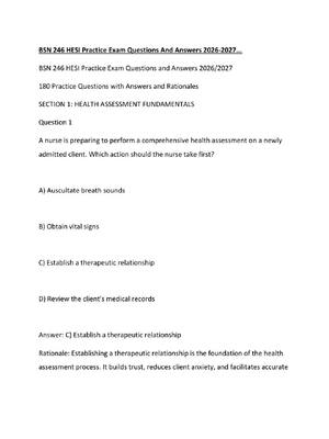 Preview of BSN 246 HESI Practice Exam Questions And Answers 2026