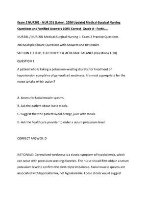 Preview of Exam 2 NUR201 - NUR 201 (Latest  2026 Update) Medical-Surgical Nursing   Questions and Ver