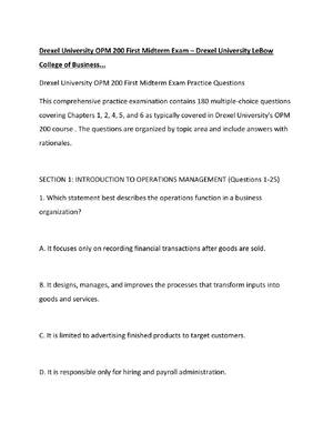 Preview of Drexel University OPM 200 First Midterm Exam – Drexel University LeBow College of Business