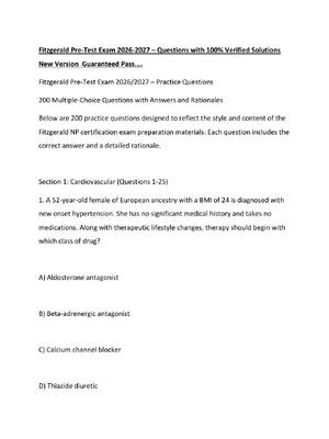 Preview of Fitzgerald Pre-Test Exam 2026-2027 – Questions with 100% Verified Solutions  New Version