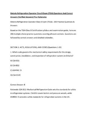 Preview of Ontario Refrigeration Operator Class B Exam (TSSA) Questions And Correct Answers (Verified