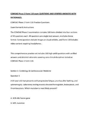 Preview of COMSAE Phase 2 Form 118 exam QUESTIONS AND VERIFIED ANSWERS WITH RATIONALES