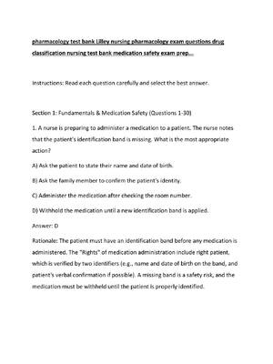 Preview of pharmacology test bank Lilley nursing pharmacology exam questions drug classification nurs