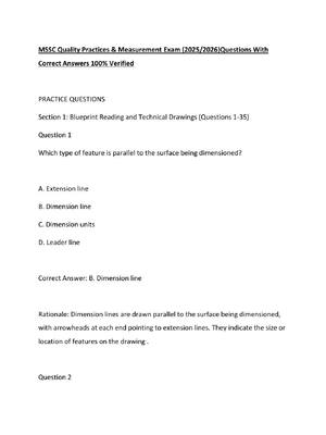 Preview of MSSC Quality Practices & Measurement Exam (2025-2026)Questions With Correct Answers 100% V