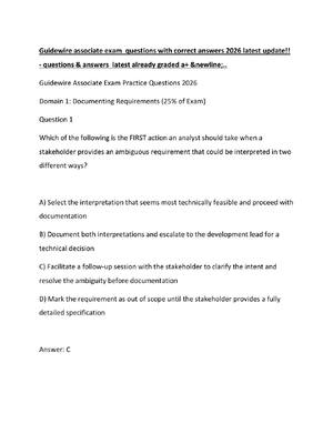 Preview of Guidewire associate exam  questions with correct answers 2026 latest update!! - questions