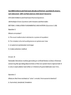 Preview of Isye 6644 midterm and final exam already verified test  questions & answers, well elaborat
