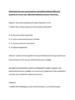 Preview of Instrument tech nccer exam questions and verified solutions 2026 exam questions