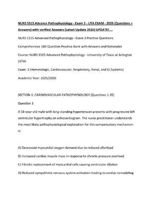 Preview of NURS 5315 Advance Pathophysiology - Exam 3 - UTA EXAM - 2026 (Questions + Answers) with ve
