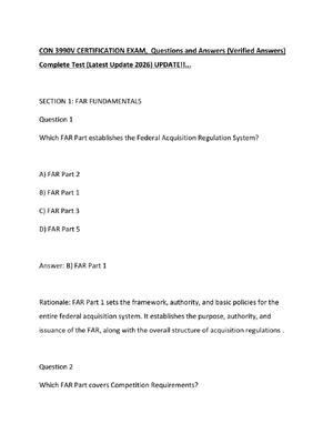 Preview of CON 3990V CERTIFICATION EXAM,  Questions and Answers (Verified Answers) Complete Test (Lat