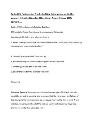 Preview of Evolve HESI Fundamentals Practice Qs EXAM (latest version verified for accuracy) fully sol