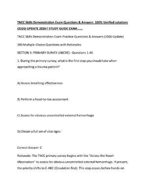 Preview of TNCC Skills Demonstration Exam Questions & Answers  100% Verified solutions (2026) UPDATE