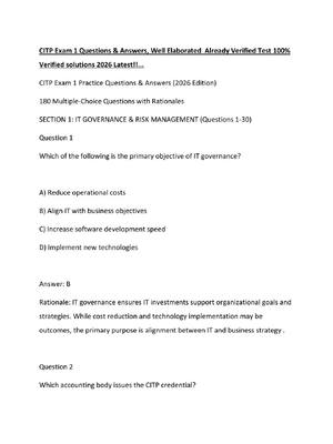 Preview of CITP Exam 1 Questions & Answers, Well Elaborated  Already Verified Test 100% Verified solu