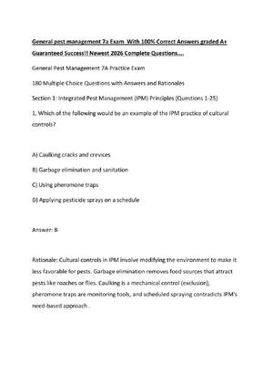 Preview of General pest management 7a Exam  With 100% Correct Answers graded A+ Guaranteed Success!!