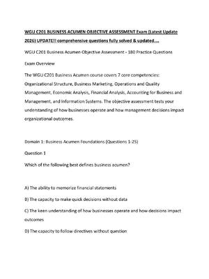 Preview of WGU C201 BUSINESS ACUMEN OBJECTIVE ASSESSMENT Exam (Latest Update 2026) UPDATE!! comprehen