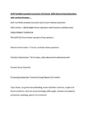 Preview of ALPP Certified Lactation Counselor (CLC) Exam  2026 (Actual Exam) Questions with verified