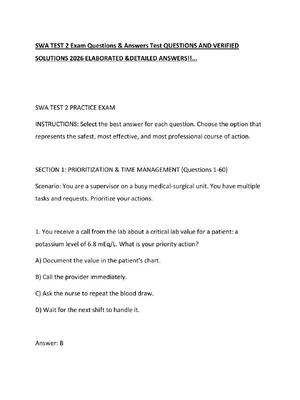 Preview of SWA TEST 2 Exam Questions & Answers Test QUESTIONS AND VERIFIED SOLUTIONS 2026 ELABORATED