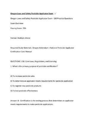 Preview image for Oregon Laws and Safety Pesticide Applicator Exam
