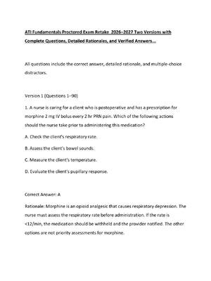 Preview of ATI Fundamentals Proctored Exam Retake  2026–2027 Two Versions with Complete Questions, De
