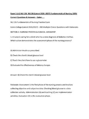 Preview of Exam 1 (v1) NU 136  NU136 (Latest 2026 -2027) Fundamentals of Nursing 100% Correct Questio