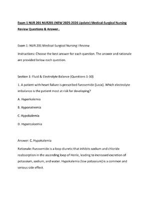 Preview of Exam 1 NUR 201 NUR201 (NEW 2025-2026 Update) Medical-Surgical Nursing Review Questions & A