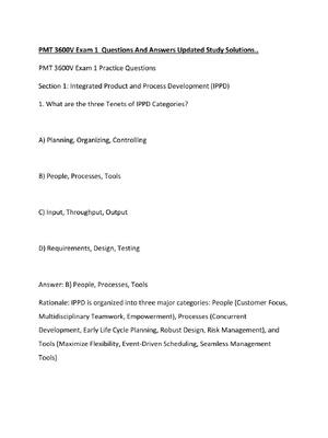 Preview of PMT 3600V Exam 1  Questions And Answers Updated Study Solutions
