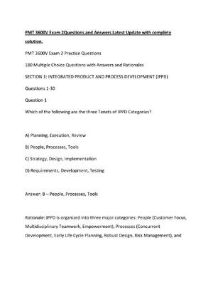 Preview of PMT 3600V Exam 2Questions and Answers Latest Update with complete solution