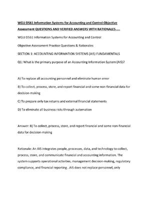 Preview of WGU D561 Information Systems for Accounting and Control Objective Assessment QUESTIONS AND