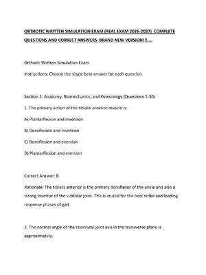 Preview of ORTHOTIC WRITTEN SIMULATION EXAM (REAL EXAM 2026-2027)  COMPLETE QUESTIONS AND CORRECT ANS
