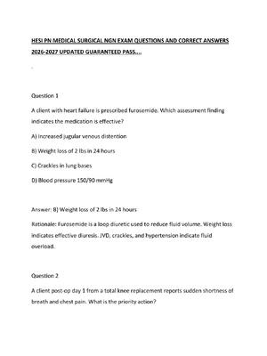 Preview of HESI PN MEDICAL SURGICAL NGN EXAM QUESTIONS AND CORRECT ANSWERS 2026