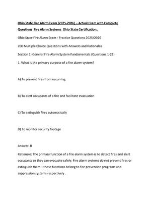 Preview of Ohio State Fire Alarm Exam (2025-2026) – Actual Exam with Complete Questions  Fire Alarm S