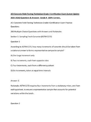 Preview of ACI Concrete Field-Testing Technician Grade I Certification Exam (Latest Update 2025 2026)