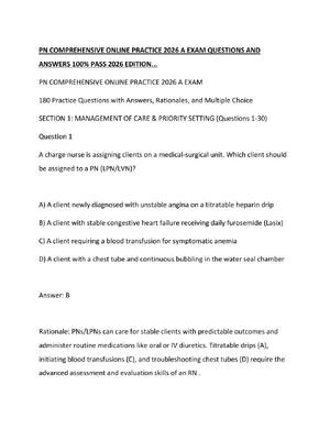 Preview of PN COMPREHENSIVE ONLINE PRACTICE 2026 A EXAM QUESTIONS AND ANSWERS 100