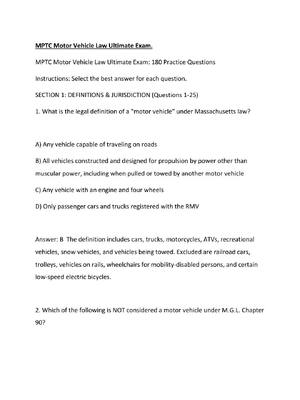 Preview of MPTC Motor Vehicle Law Ultimate Exam