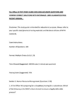 Preview of Fire Officer III TEST STUDY GUIDE 2025-2026 ACCURATE QUESTIONS AND VERIFIED CORRECT SOLUTI