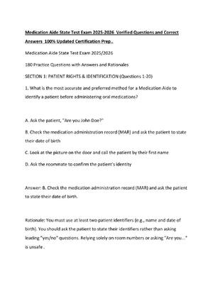 Preview of Medication Aide State Test Exam 2025-2026  Verified Questions and Correct Answers  100% Up