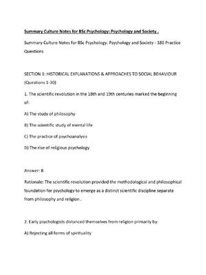 Preview of Summary Culture Notes for BSc Psychology Psychology and Society..