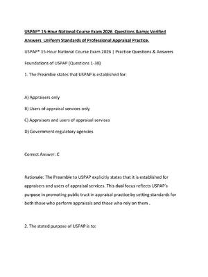 Preview of USPAP® 15-Hour National Course Exam 2026  Questions &amp; Verified Answers  Uniform Standa