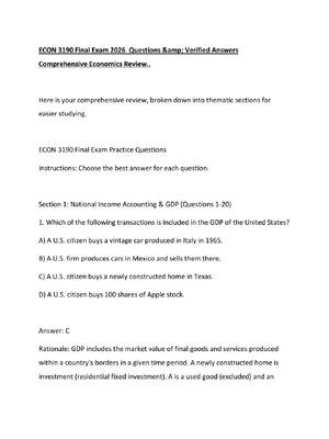 Preview of ECON 3190 Final Exam 2026  Questions &amp; Verified Answers  Comprehensive Economics Revie