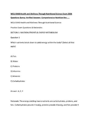 Preview image for WGU D440 Health and Wellness Through Nutritional Science Exam 2026  Questions
