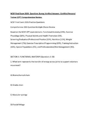 Preview of NCSF Final Exam 2026  Questions &amp; Verified Answers  Certified Personal Trainer (CPT) C