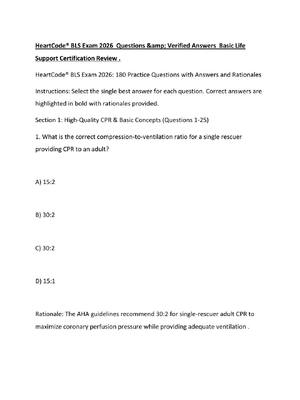 Preview of HeartCode® BLS Exam 2026  Questions &amp; Verified Answers  Basic Life Support Certificati