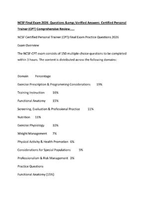 Preview of NCSF Final Exam 2026  Questions &amp; Verified Answers  Certified Personal Trainer (CPT) C