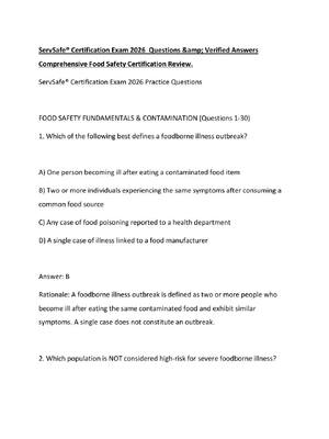 Preview of ServSafe® Certification Exam 2026  Questions &amp; Verified Answers  Comprehensive Food Sa