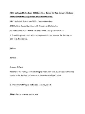 Preview of NFHS Volleyball Rules Exam 2026 Questions &amp; Verified Answers  National Federation of S